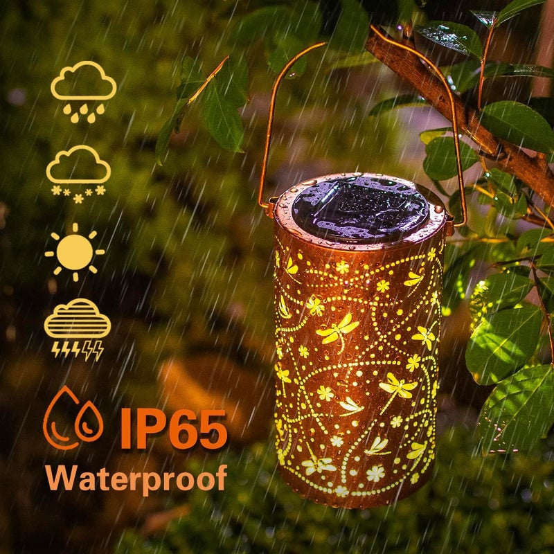 EZTZEN 2 Pack Dragonfly Solar Lanterns Outdoor Waterproof Hanging Solar Lights Dragonfly Gifts for Women Men Metal Decorative LED Lights for Garden Decor,Yard,Patio,Lawn,Tabletop,Pathway,Landscape - Image 5